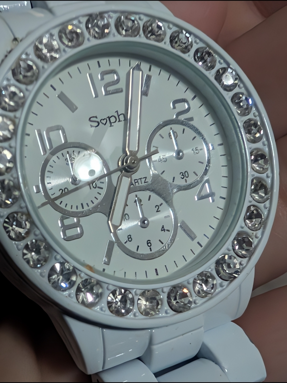 White Crystal Bezel Women's Fashion Watch - Picture 3 of 6